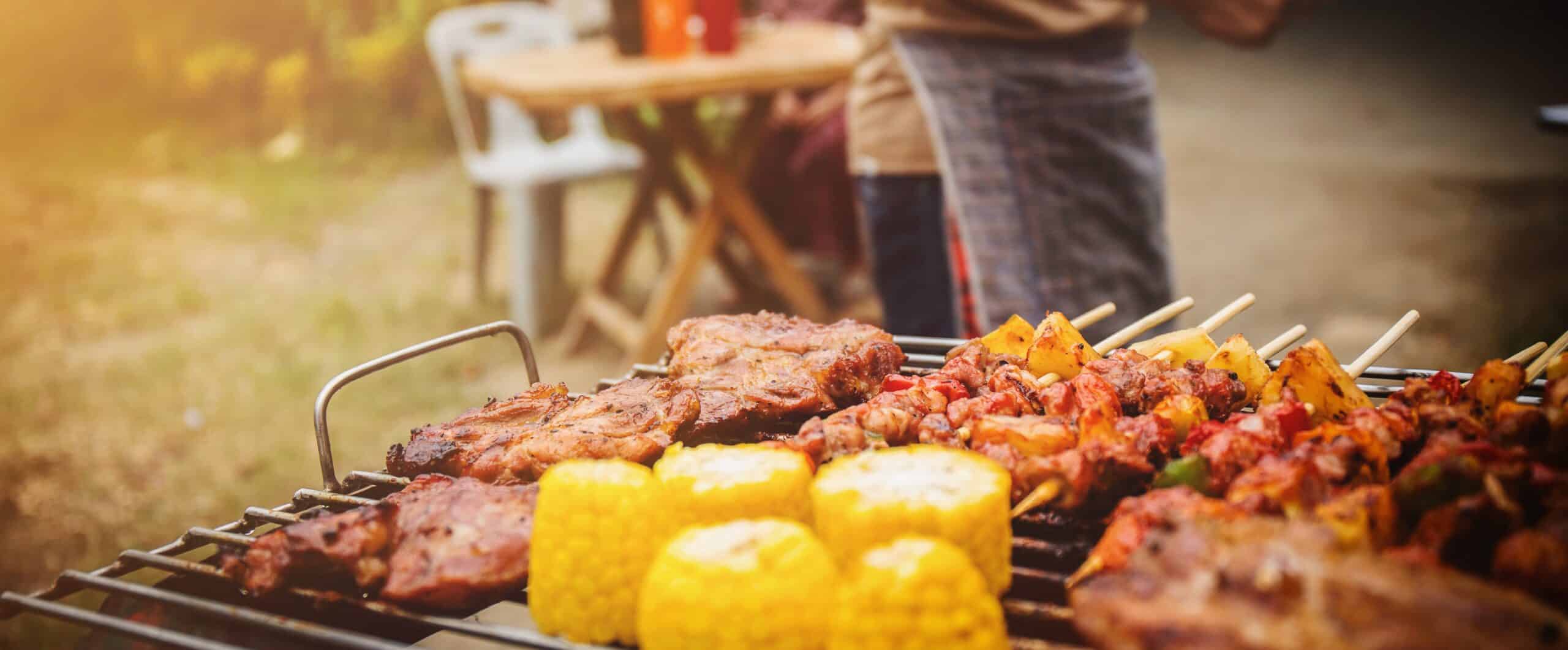 Family holiday vacation barbecue party on weekends, Happiness between parents, children and grandparents.